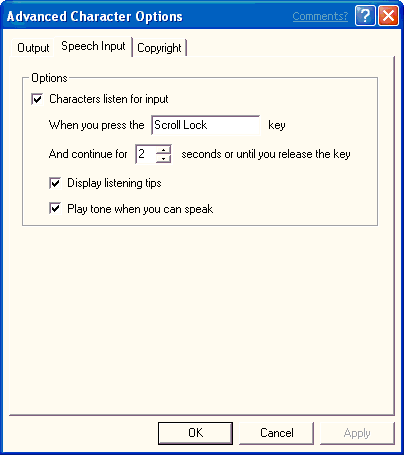 Advanced Character Options dialog box